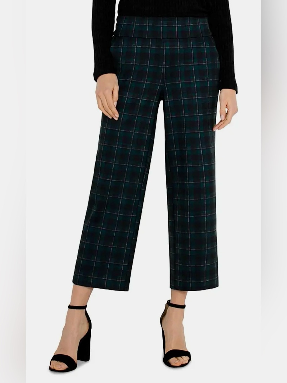Liverpool Women’s Size Small Petite Dark Forrest Tartan Plaid Mabel Cropped Pant
